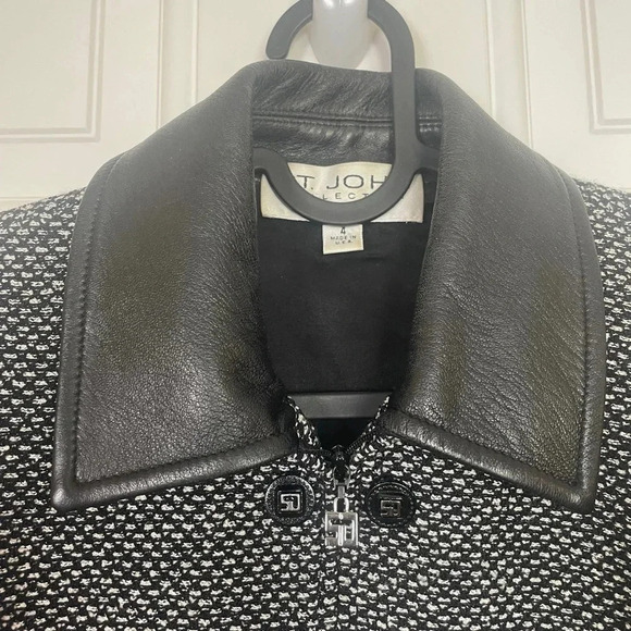 ST JOHN COLLECTION BY MARIE GRAY Tweed Jacket with leather collar and detail - Picture 6 of 10